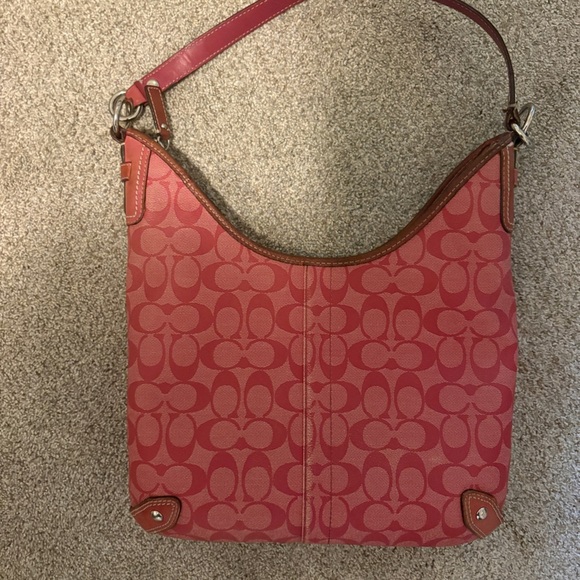 Vintage Coach Y2K Signature C Hot Pink Demi Canvas Leather Shoulder Bag Hobo - Picture 11 of 11